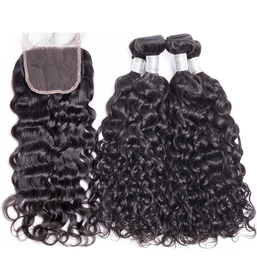 Water Wave Virgin Hair Bundle Human Hair Curly Weave Deals Wet and Wavy Brazilian Extension 9A Unprocessed Natural Natural Black