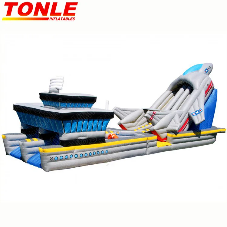 Warplane fighter navy aircraft inflatable obstacle course/Plane Carrier inflatable slide obstacle challenge game for sale