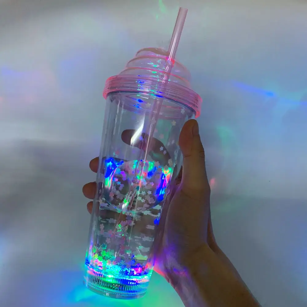 Ice cream cute led tumbler with lid and straw light up tumbler cup led tumbler glass for children
