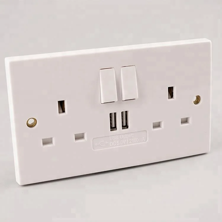 WK 13A UK Double Switch Socket with 2 USB Charge
