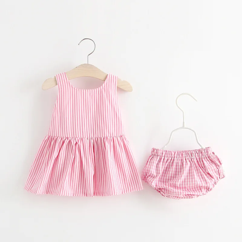 
Hot Selling Girl Summer Dress Girl Baby Chequered Dresses Baby Summer Vest + Short Pants Suit 2-3 Years Old Clothes 