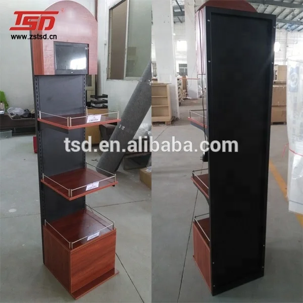 Custom Retail Store 4-tier Free Standing Wooden Wine Drink Display Shelf Stand Rack