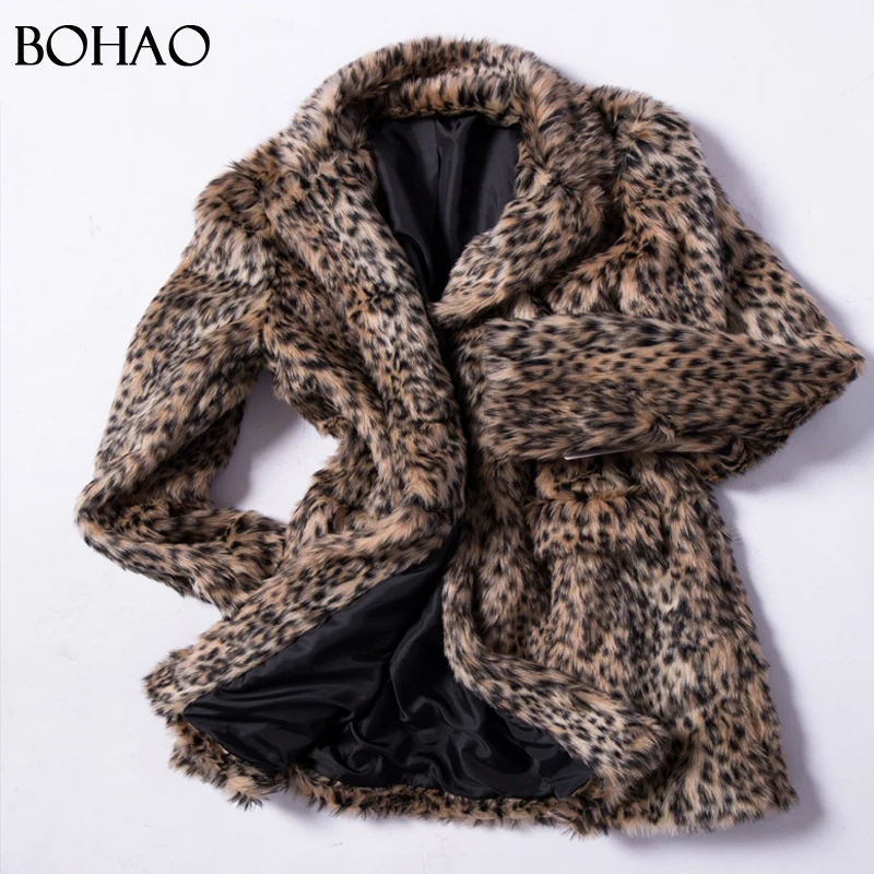 
2017 New Fashion Thick Leopard Fake Fur Coat Women 