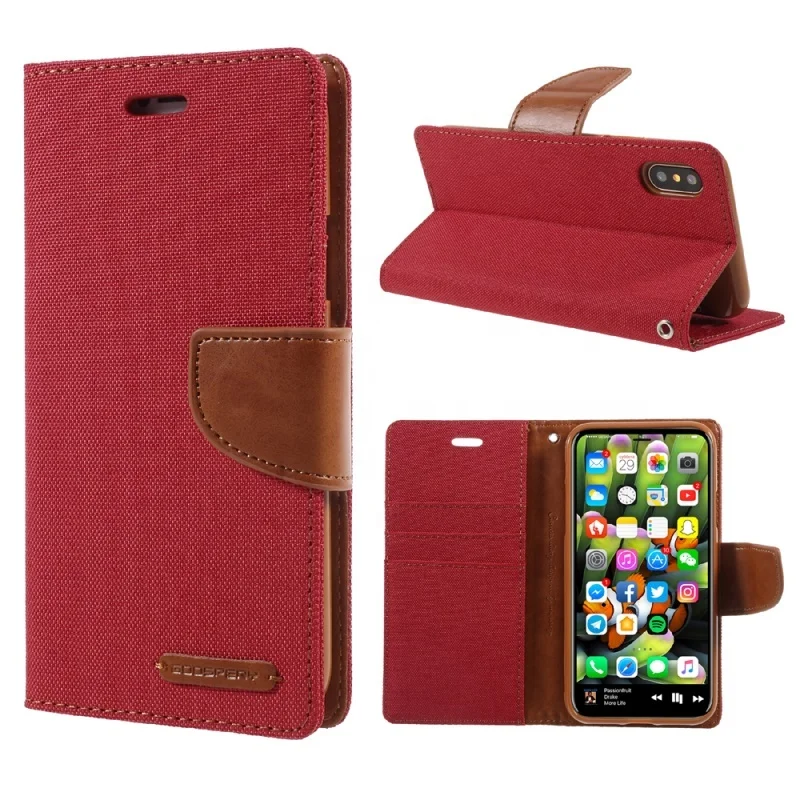Original Brand Mercury Goospery Canvas Diary Case For Iphone X Card Slot Canvas Phone Case For Goospery Flip Cover