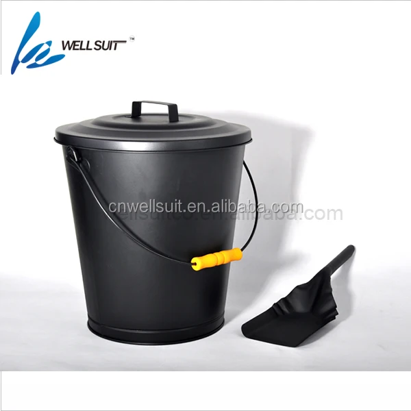 Fireplace Metal Hot Ash bucket with lip black coating shovel and bucket for fireplace