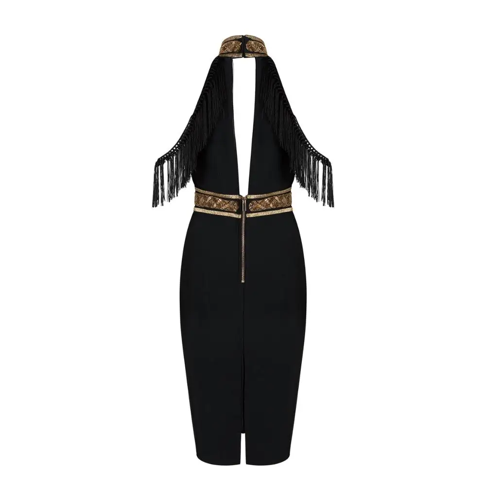 Sleeve Tassels The Metal Copper Tube And Bead bandage dresses plus size sexy dress women 2019 robes women evening dress