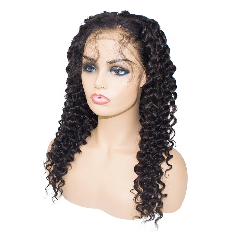 
Dropshipping deep wave lace wigs 100% raw unprocessed malaysian 1b natural human hair full lace wig 