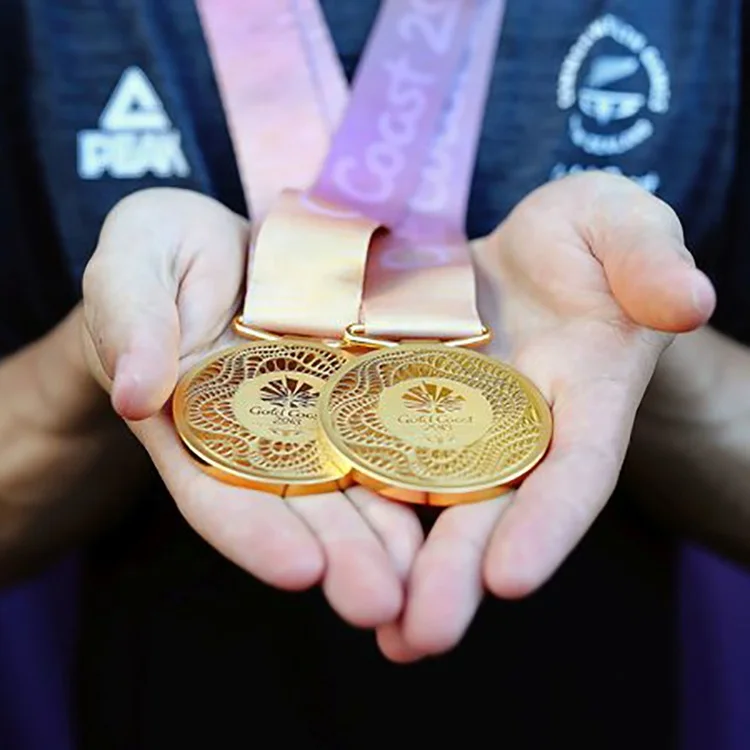 Round Glitter Zinc Alloy Design Custom 3D Enamel Engraved Die Casting Sports Award Metal Medal with Fabric Ribbon