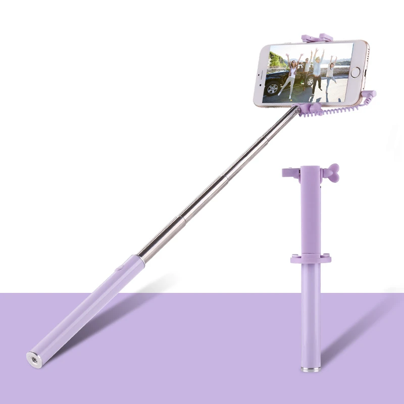 
Travel Outdoor Adjustable Flexible Metal Candy Wired Selfie Stick Monopod for Mobile Phone 