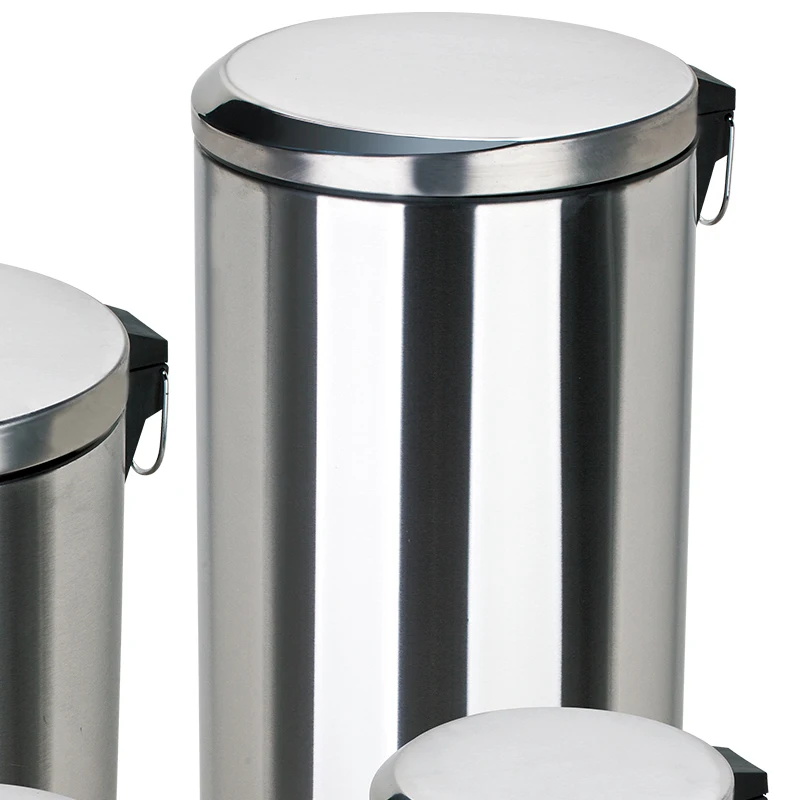 Stainless Steel Anti-finger Round Shape Dust Bin Step Foot Pedal Bin Waste Garbage Bin Trash Can For Hands Free Lid Opening