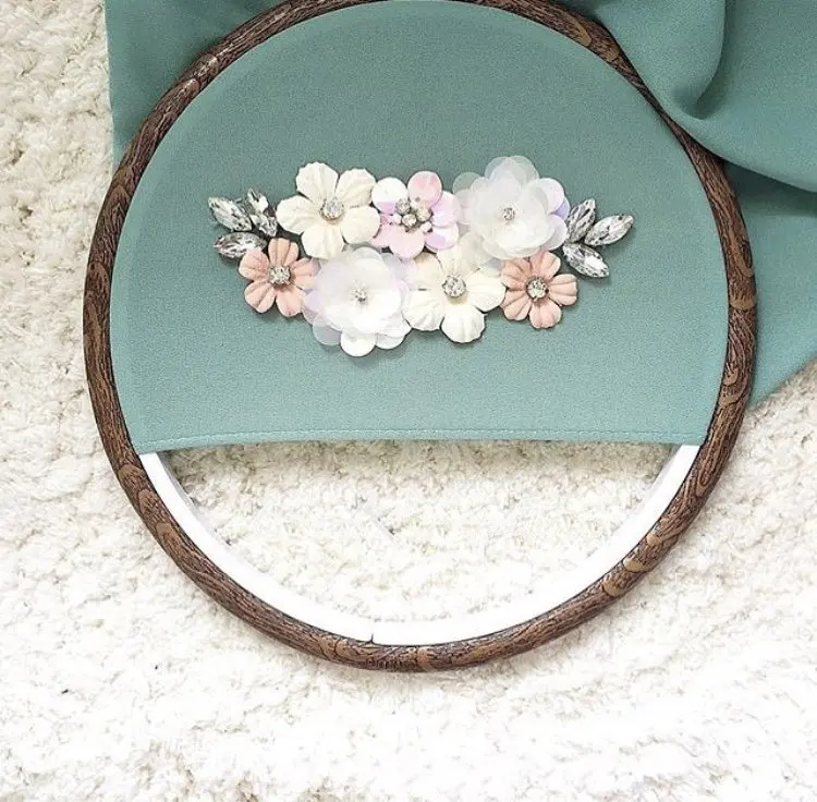 Wedding occasion beaded flower 3d crystal rhinestone embellished chiffon long shawl hijab scarf