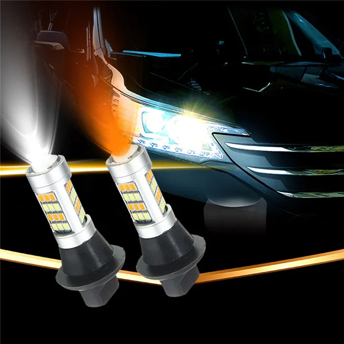 2835 42 SMD Car LED DRL Daytime Running Light Dual Color Switchback Turn Signal t20 w21/5w 7443 led