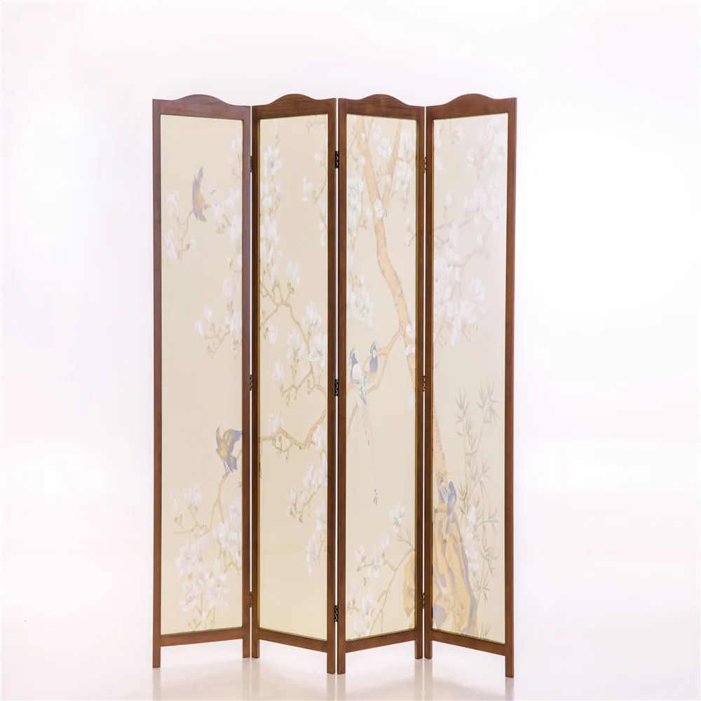 
Wooden Screen Room Divider 4 Panel Neo-Chinese Style Solid Wood Folding Indoor Decoration Wooden Screen 