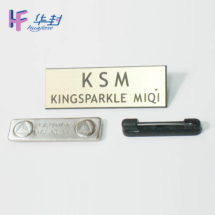 Custom design square metal name badge holder with clip