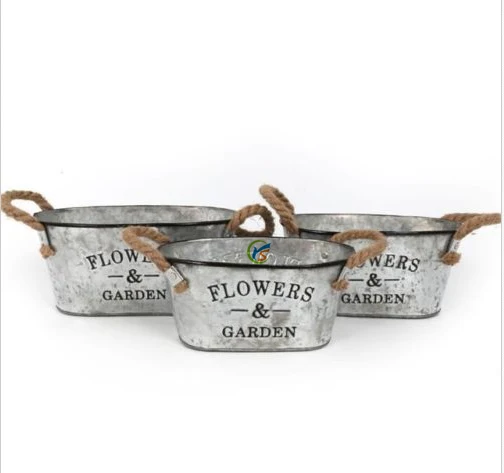 Oval Metal Rope Zinc Galvanised Flower Pots Garden Planters