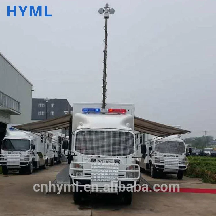 
Telescopic Lighting camera mast mounted on The police anti-riot vehicle 