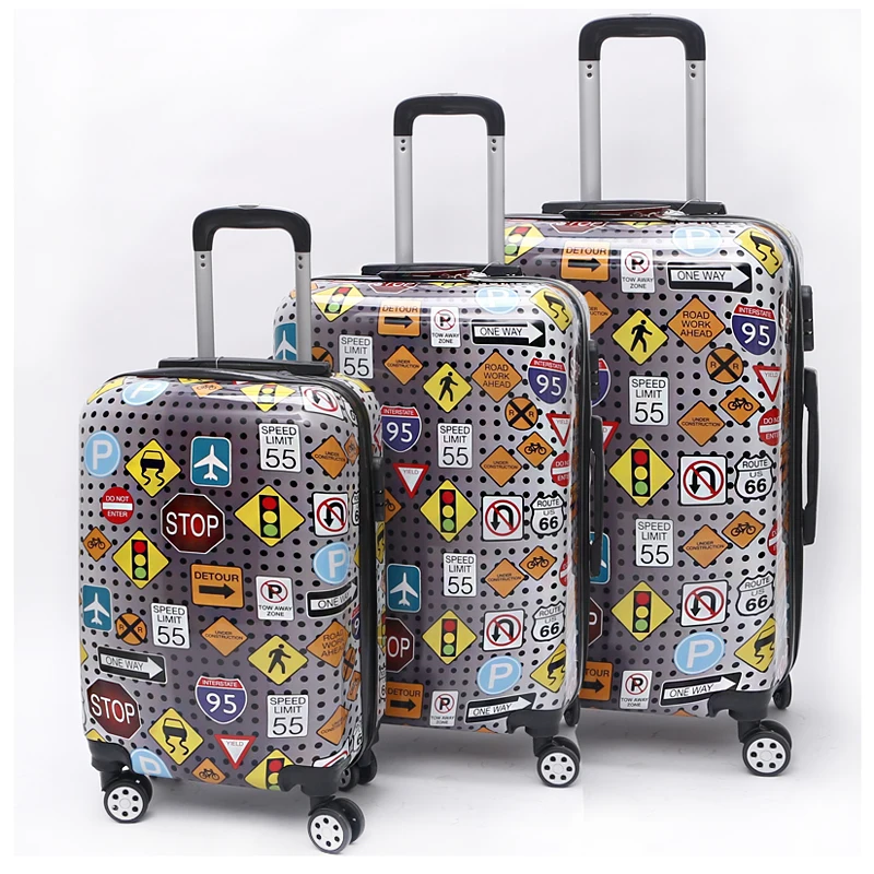 10 pc set SKD OEM plastic roller trolley case ABS PC printed hard shell luggage set