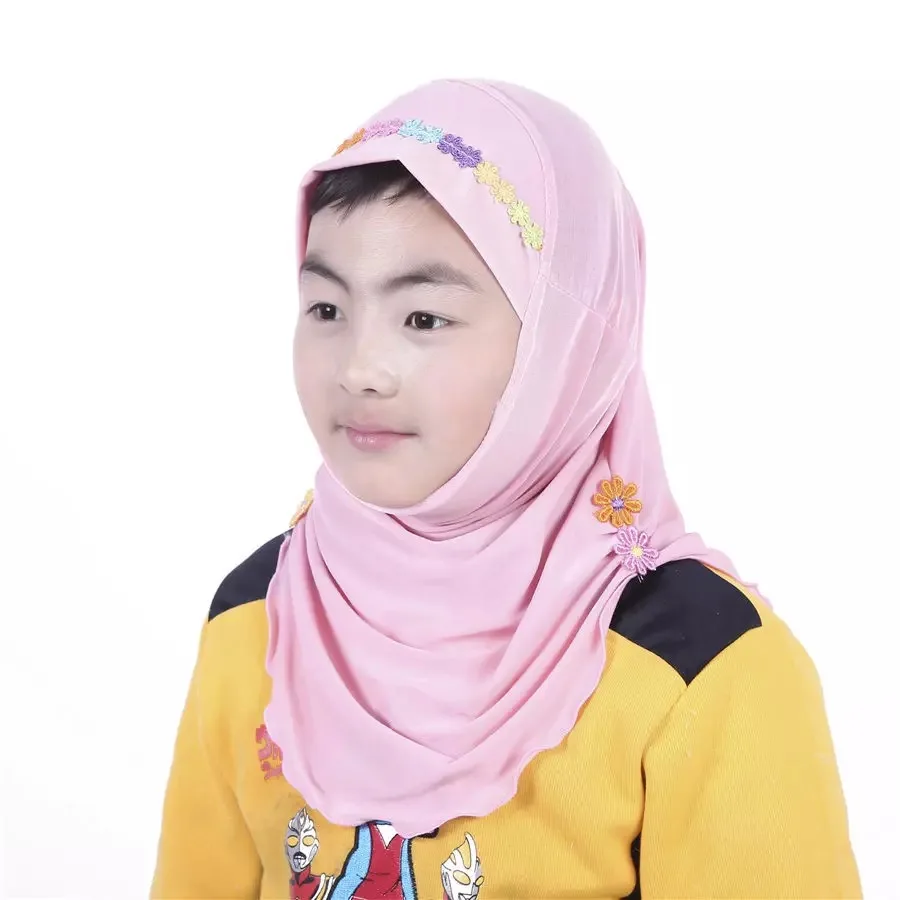 Cute little girls hijab with lovely flower Kids Easy-wear hijab