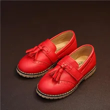 Spring 2016 Free Shipping British Style Boys Girls PU Leather Moccasins Fashion Tassels Kids Causal Shoes