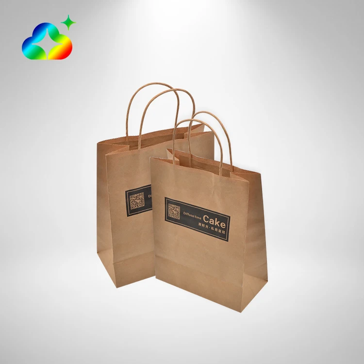 Custom Manufacturers Logo Printed Portable Carrier Handle Brown Kraft Paper Bags With Wholesale Price For Food Gift Packaging