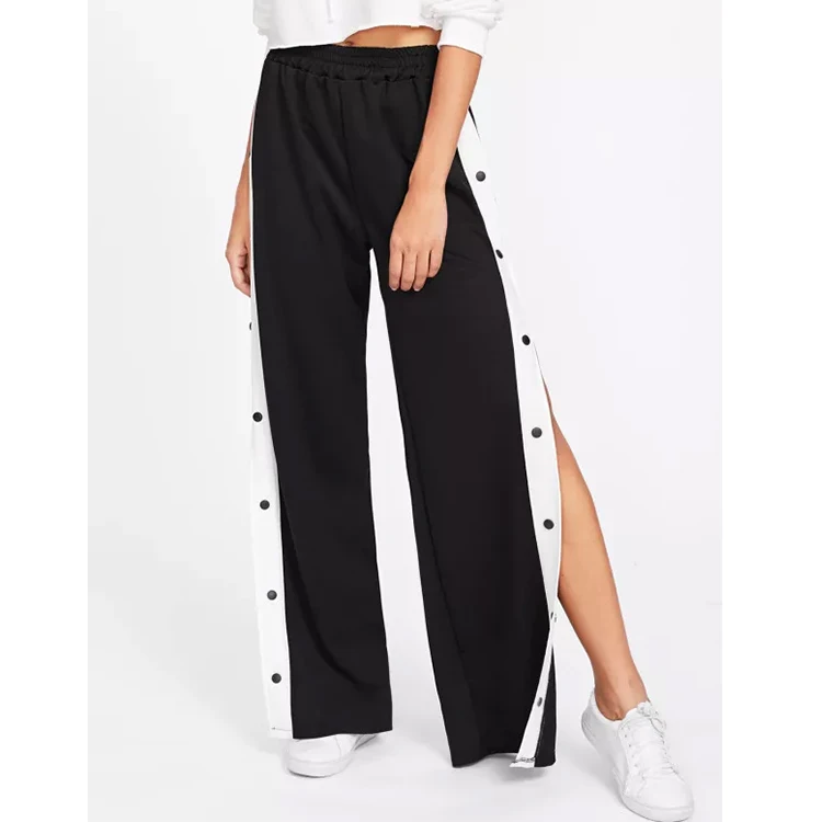 OEM Women Casual Loose Tape Button Side Wide Leg Pants