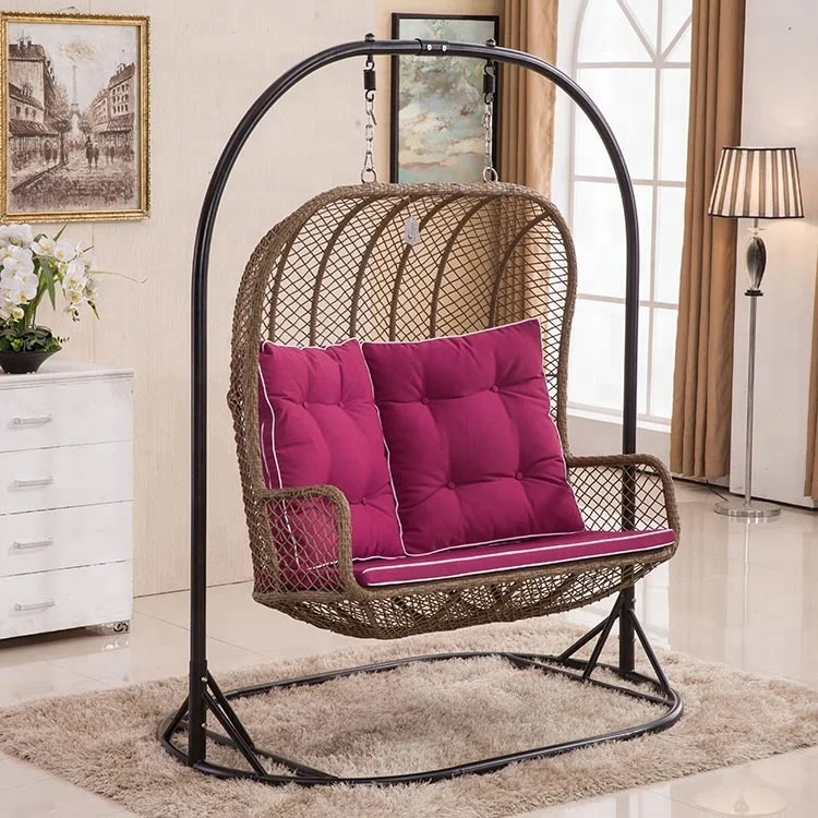 Excellent quality double seat rattan hanging chair outdoor indoor swing chair for adults