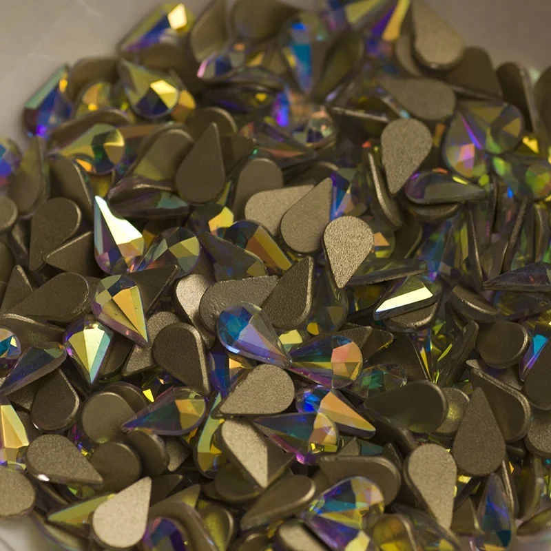 crystal AB teardrop  non hot fix foiled back bling nail art rhinestones
