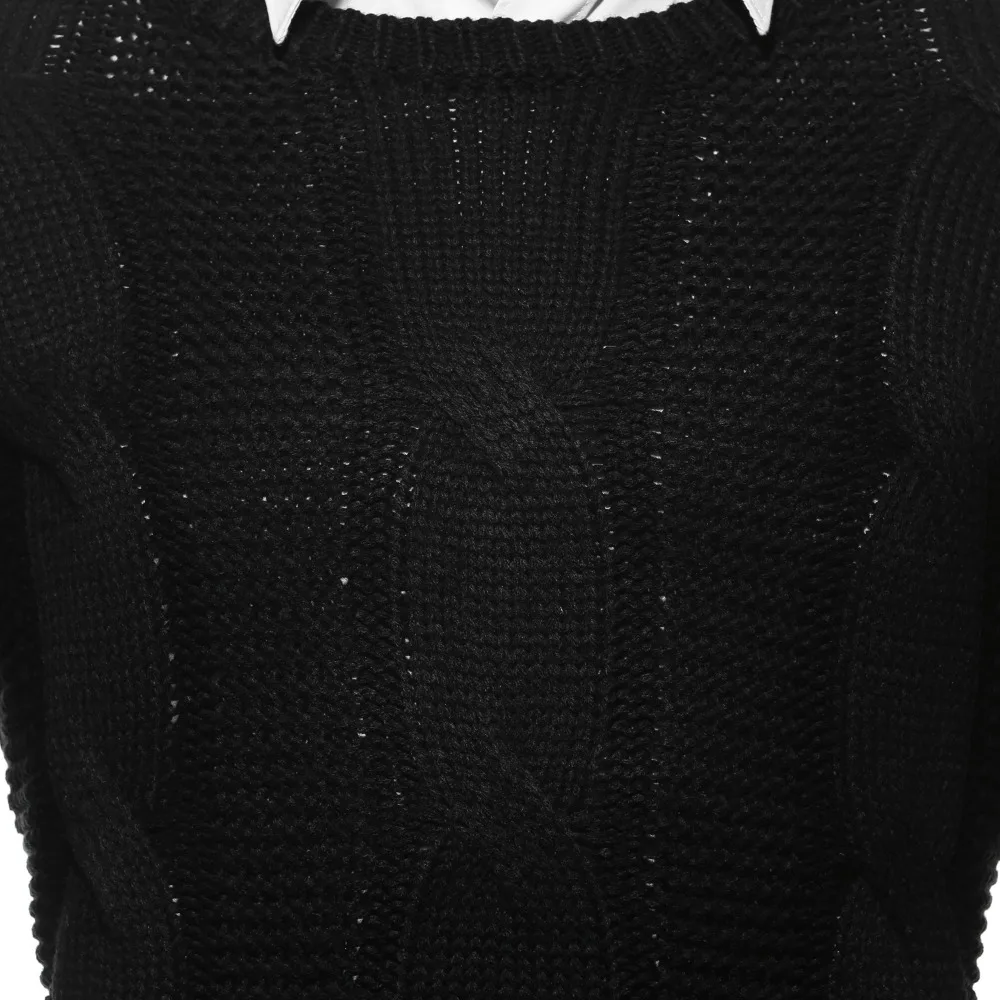 Oem Stylish Solid Black Knitted Cable Pullover Sweater Men Custom