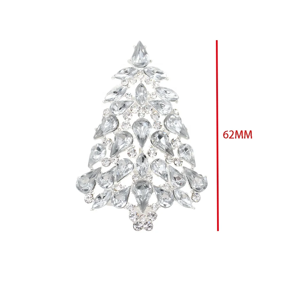 Clear Crystal Christmas Tree Brooches Rhinestone Christmas Holiday Brooch Pin For Gift
