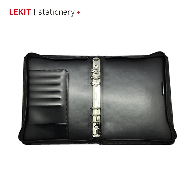 a4 black leather ring binder portfolio with zipper leather bound portfolio