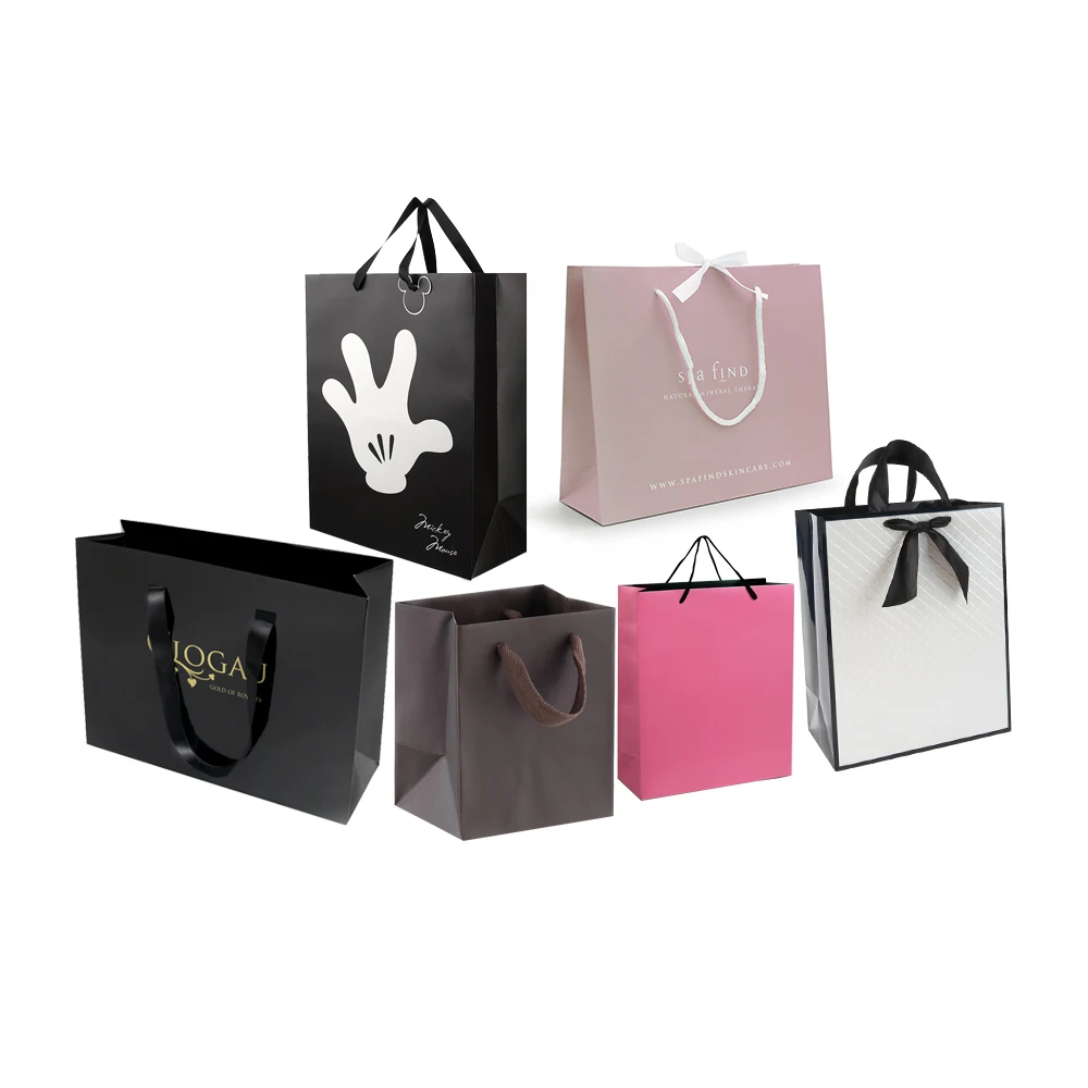 Customized Luxury Black Crafted Shopping Craft Gift Clothing Packaging Paper Bags