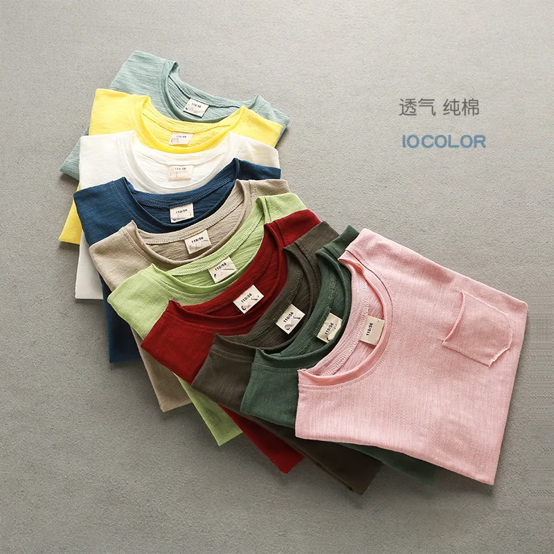 100% cotton solid color shirts for baby girls boutique short sleeve kids t shirts wholesale
