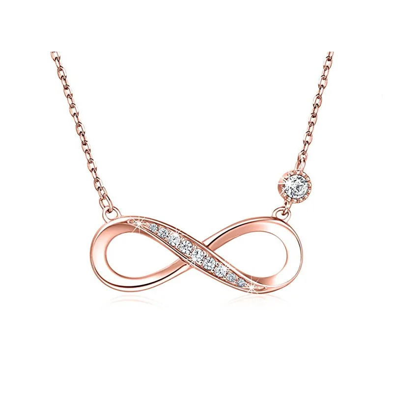 High Quality  simple 925 Sterling Silver Round Zircon Infinity Symbol Necklace for man and women