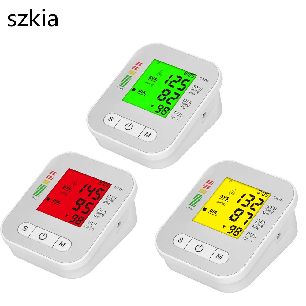 SZKIA three colour backlights digital blood pressure monitor sphygmomanometer blood pressure meter a blood pressure monitor