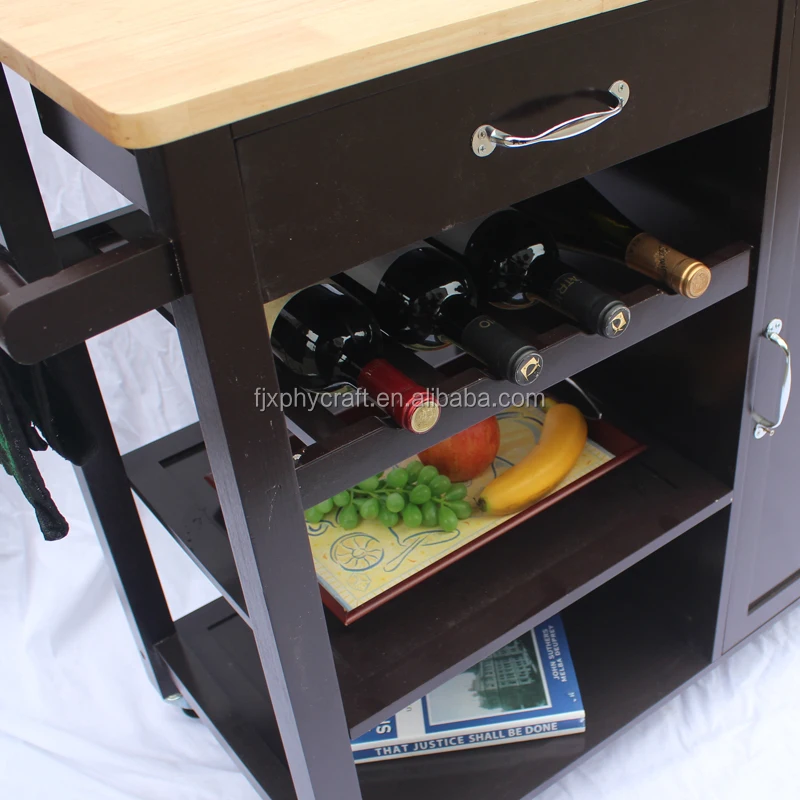 
MDF kitchen island trolley cart on wheels with storage cabinet 