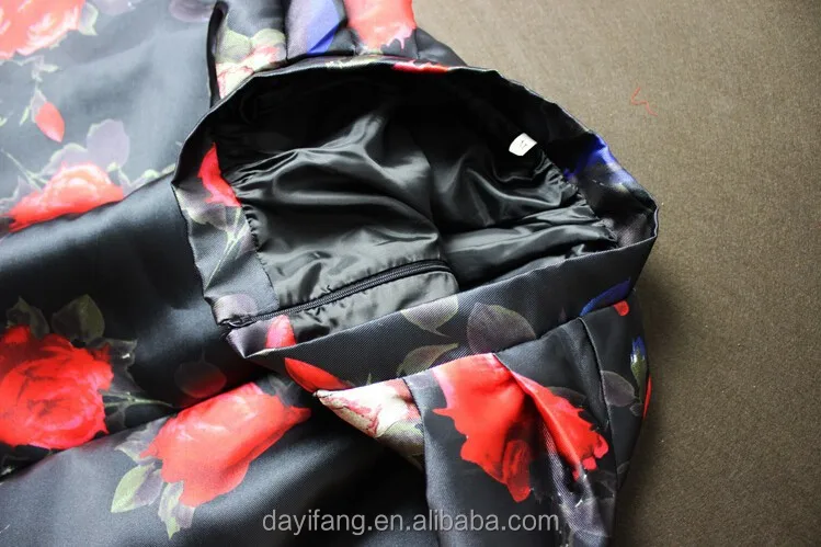 Women black skirt with red roses printed design maxi skirts for fat lady