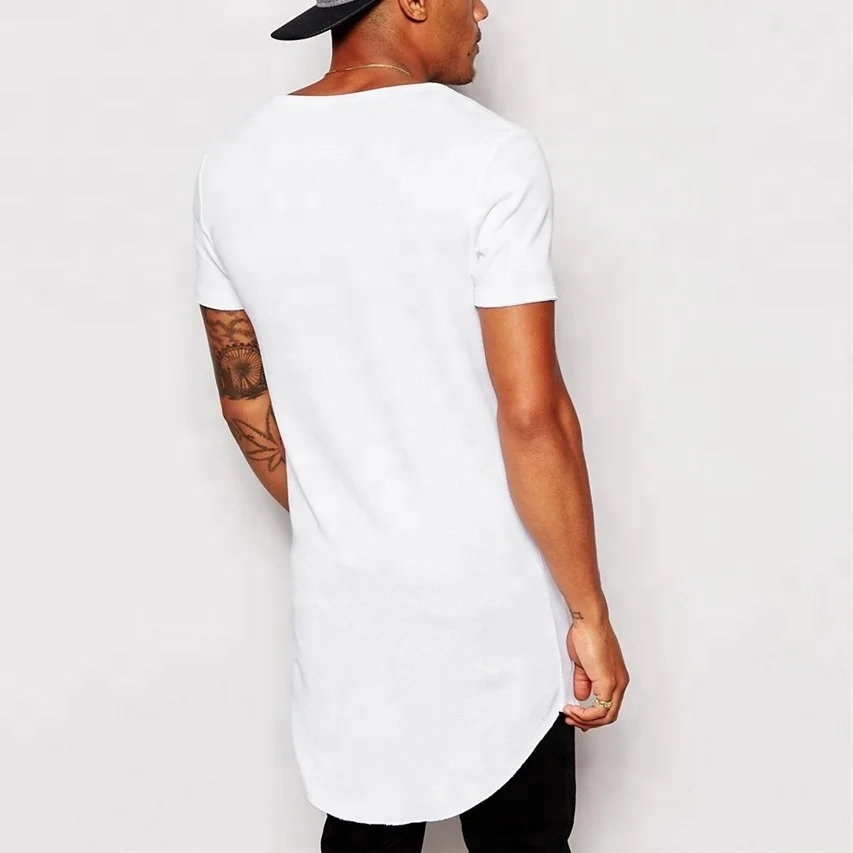 White cotton long length t-shirts wholesale