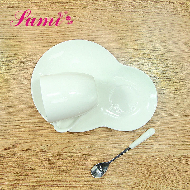 Oem greek eco reusable white ceramic coffee cup set with plate  with spoon