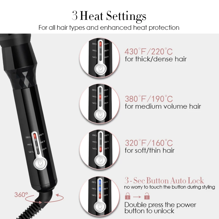 
Super Big Barrel 38mm Hair Curler Professional Tourmaline Ceramic Hair Curling Wand 