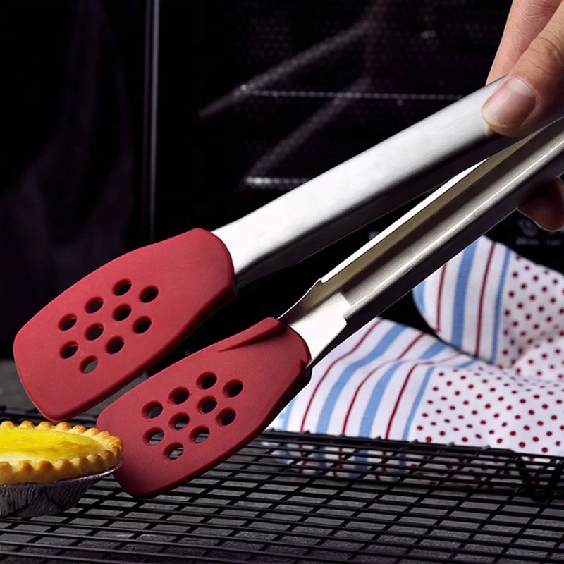 korean stainless steel silicone cooking bbq kitchen tongs