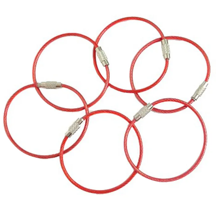 Metal Wire Circle Keychain Stainless Steel Rope Key Rings With Red PVC Coated