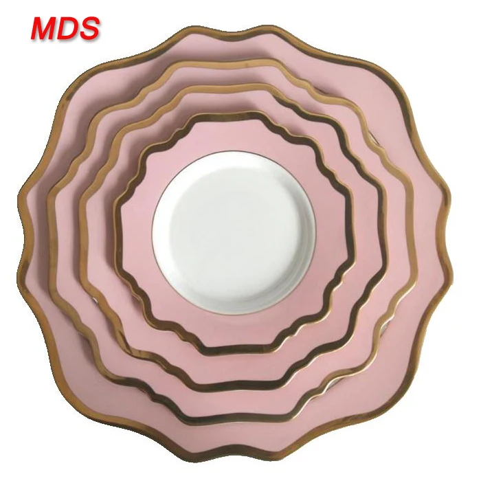 Белая зубчатая позолоченная фарфоровая тарелка 13 дюймов для свадьбы