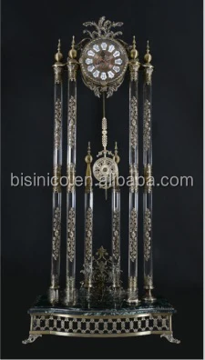 Large Size Gold Gilded Floor Clock, 24K Gold Plated Brass Mounted Crystal Clock with Marble Base