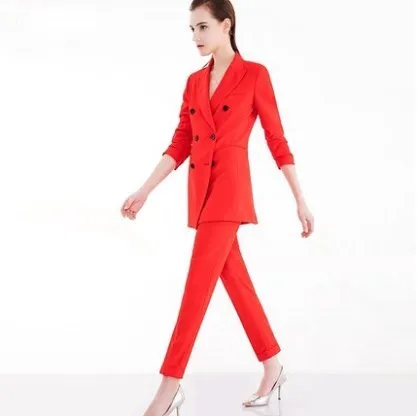 Modern Office Wears Worsted Wool Fabric Double breasted Ladies Suit Pants for Women Formal