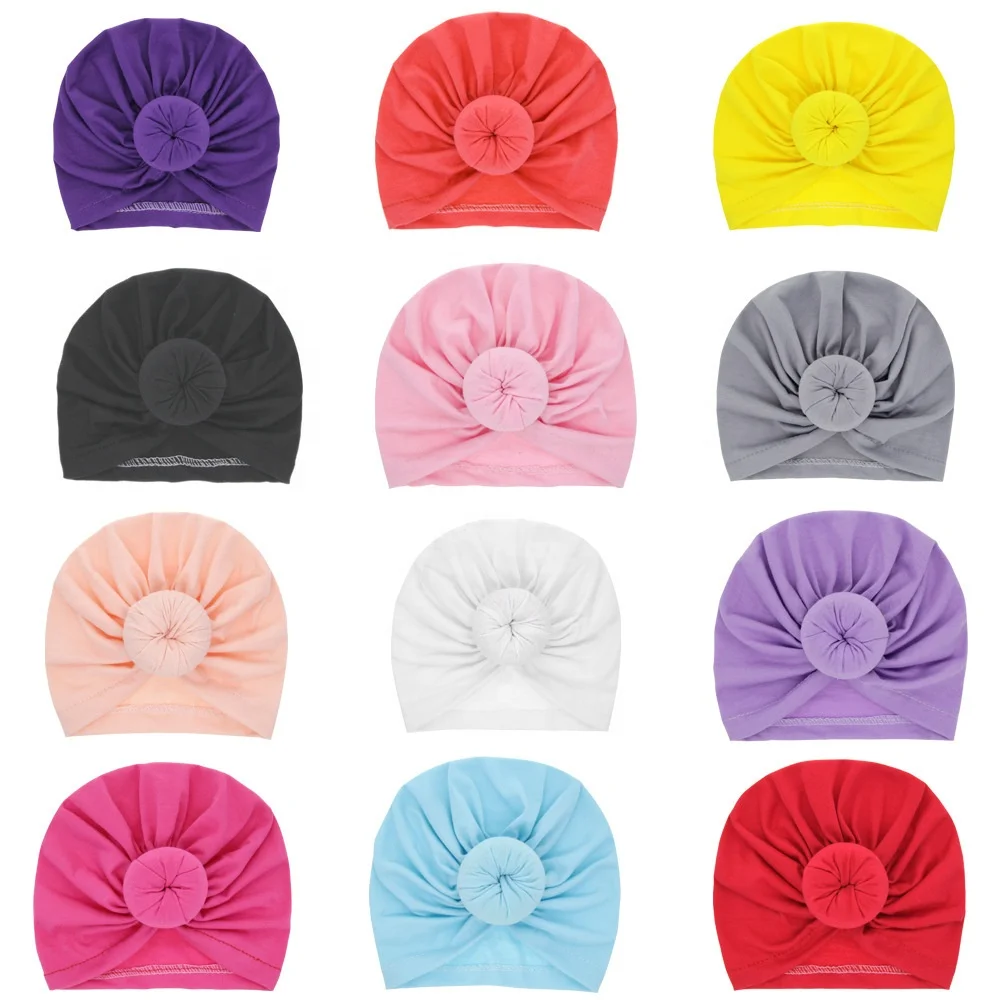 Cute New Design Newborn Baby Hat Cotton Beanie Cap Baby Turban Headband Hat Bun Hairband
