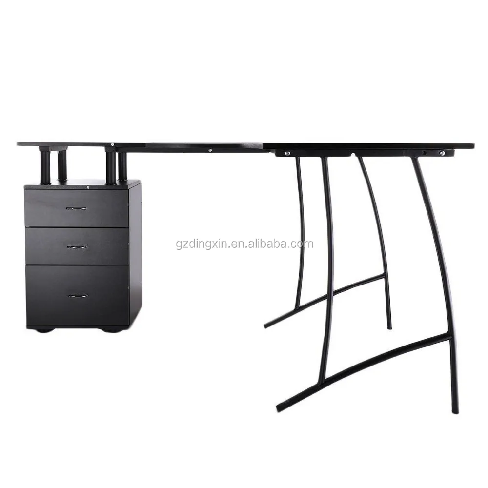 Black Corner Computer Desk Home Office PC Table with 3 Drawers L-Shaped