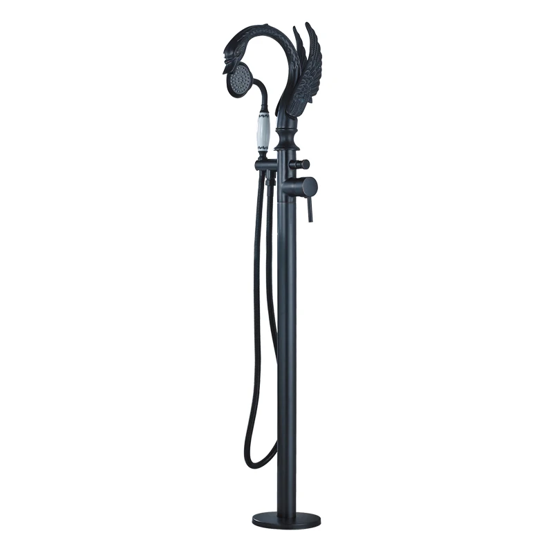 New Style ORB Free Standing Bathroom Bathtub Mixer Taps Single Handle Swan Shape Faucet With Ceramic Hand Shower