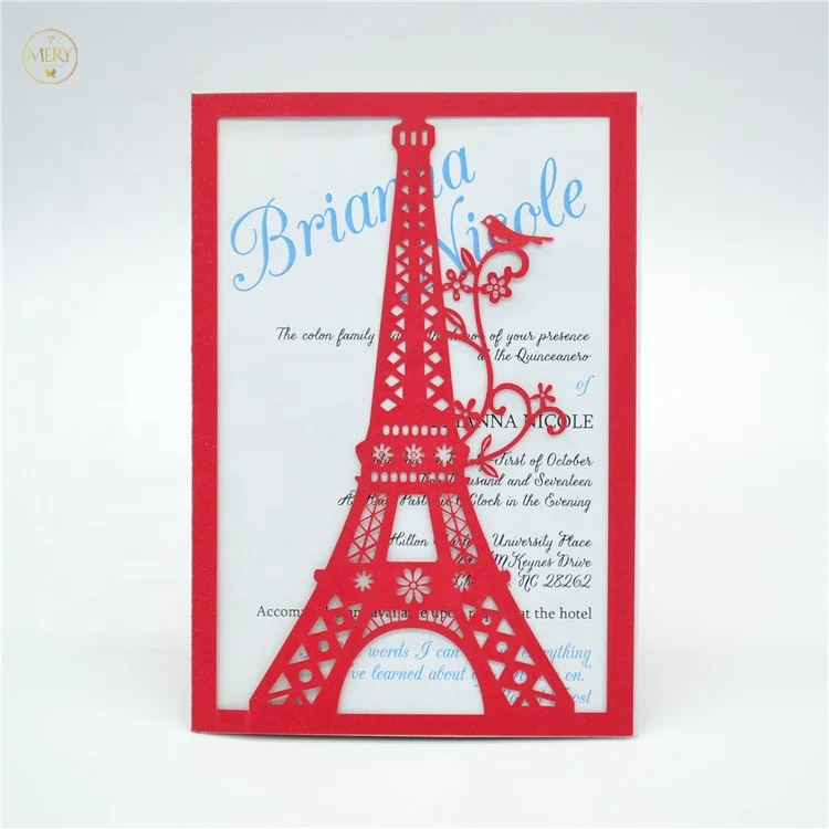 Sweet sixteen invitation laser paper cut eiffel