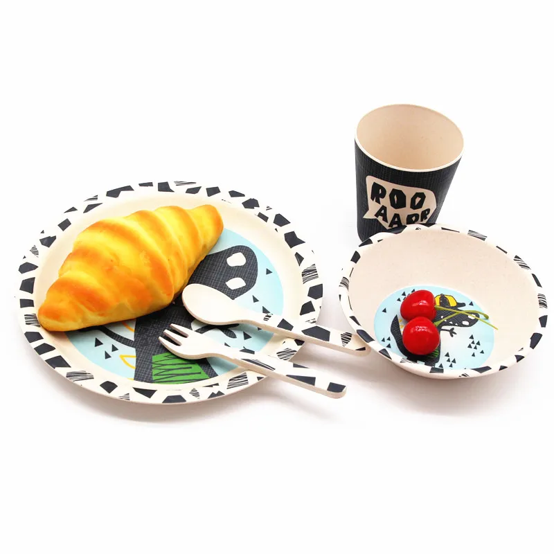 
Tableware Set Unbreakable Kids Dinner Ware Set Eco Friendly Reusable Round 5pcs Carton Modern Round Plate Bamboo Fiber Support 