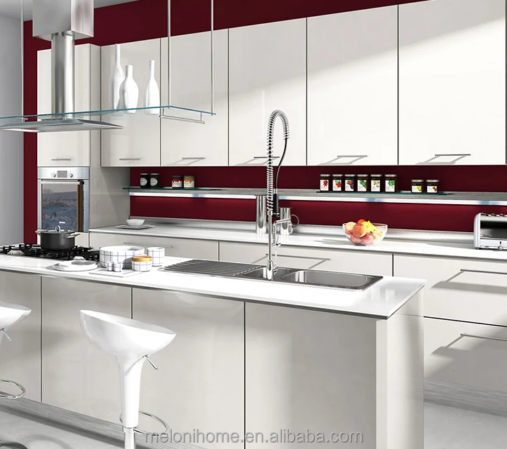 3D design New customizable Kitchen furniture natural E0 material light gray glossy indoor straight kitchen cabinet